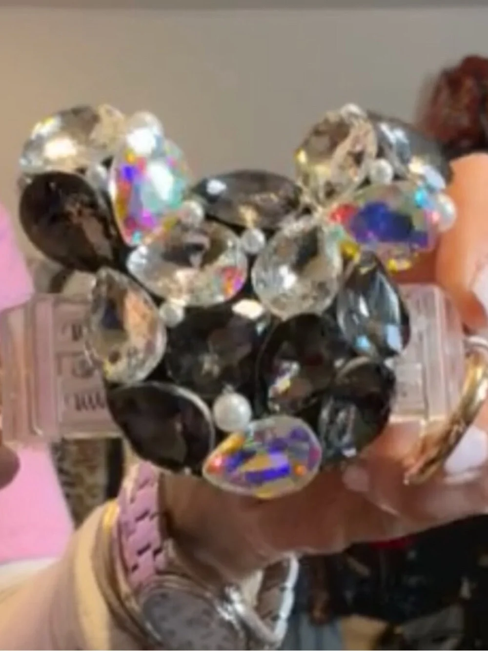 Black and Iridescent Crystal Phone Grip